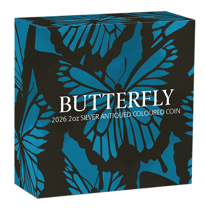 2026 $2 Butterfly 2oz Silver Coloured Antiqued Coin