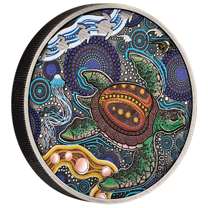 2026 $2 Turtle Yaunati 2oz Silver Coloured Antiqued Coin