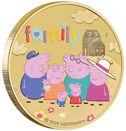 Tuvalu 2026 $1 Peppa Pig Family Coloured Uncirculated Coin
