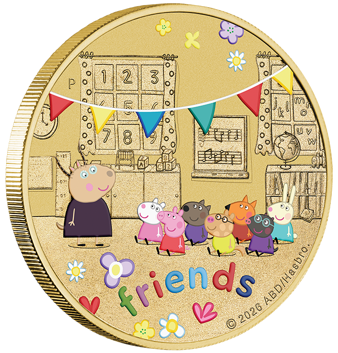 Tuvalu 2026 $1 Peppa Pig Coloured Uncirculated 3 Coin Set