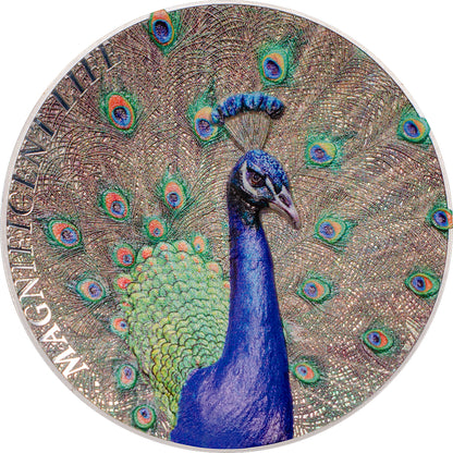 Cook Islands 2015 $5 Magnificent Life Peacock 1oz Silver Coloured High Relief Proof Coin