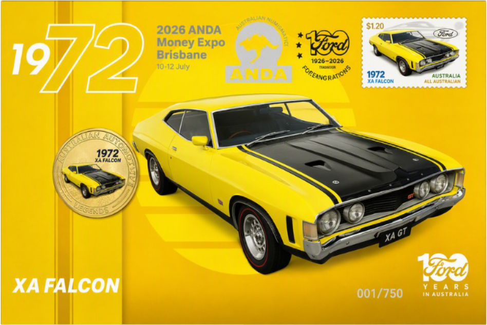 2025 $1 [2026] ANDA Brisbane 100 Years of Ford Australia 1972 XA Falcon PNC