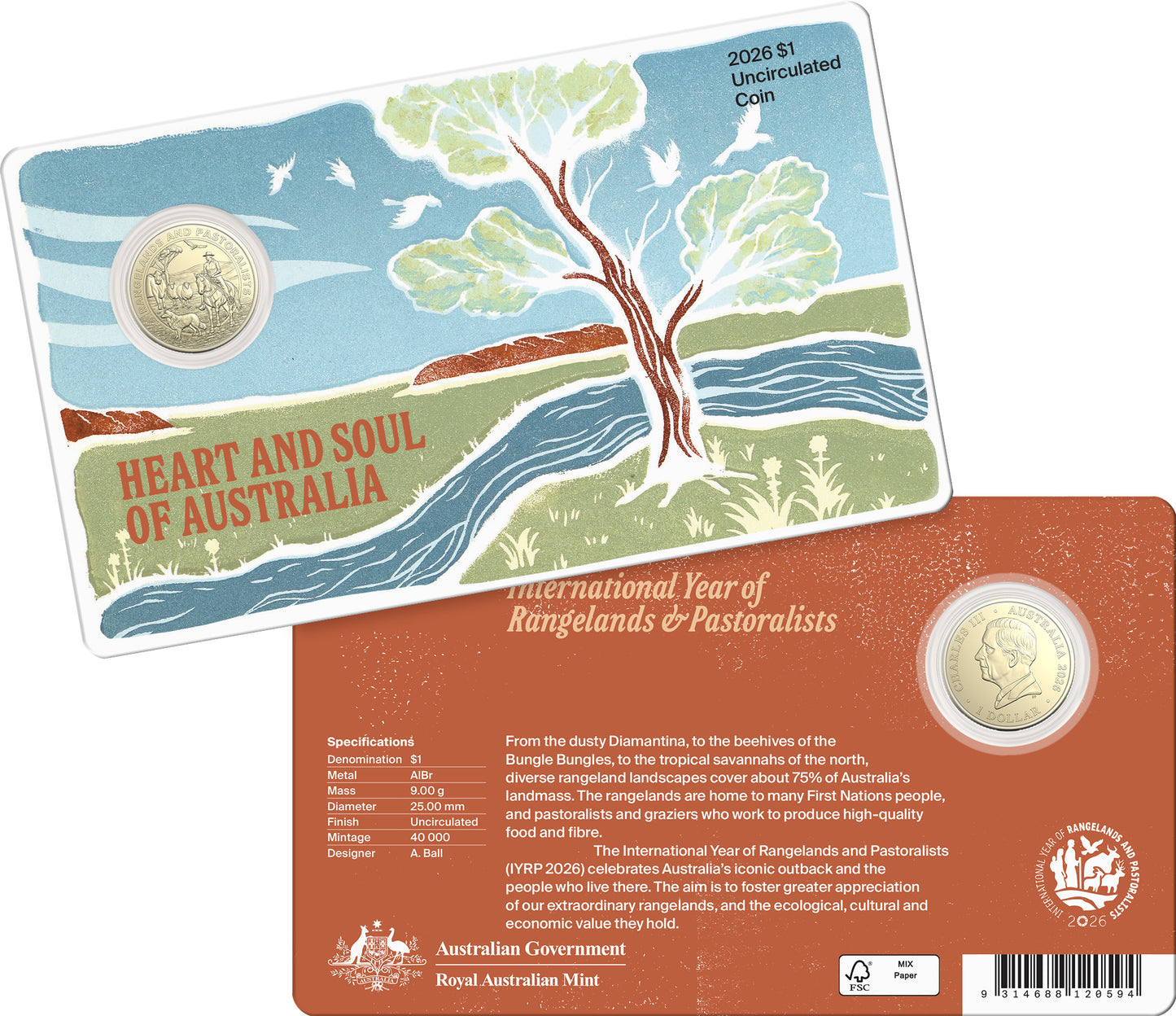 2026 $1 International Year of Rangelands & Pastoralists Heart and Soul of Australia Uncirculated Coin