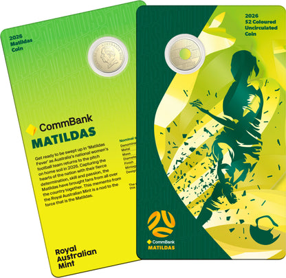 2026 $2 Commbank Matildas Coloured Uncirculated Coin