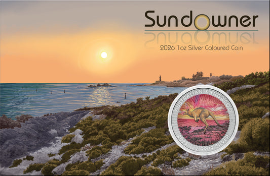 2026 $1 Australian Kangaroo Sundowner 1oz Silver Coloured Coin