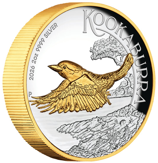 2026 $2 Australian Kookaburra Selectively Gold Plated 2oz Silver High Relief Proof Coin