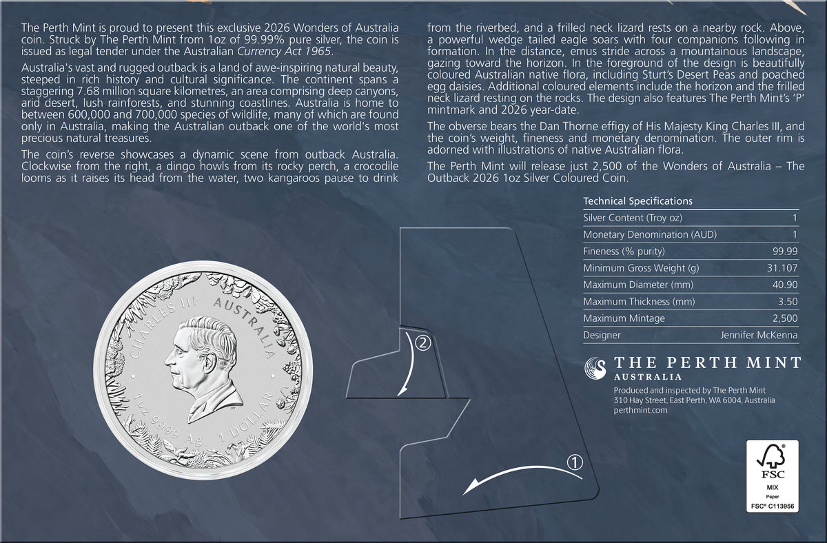 2026 $1 Wonders of Australia The Outback 1oz Silver Coloured Coin