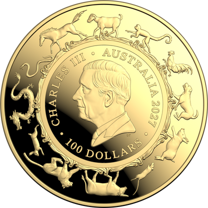 2027 $100 Year of The Goat 1oz Gold Proof Domed Coin