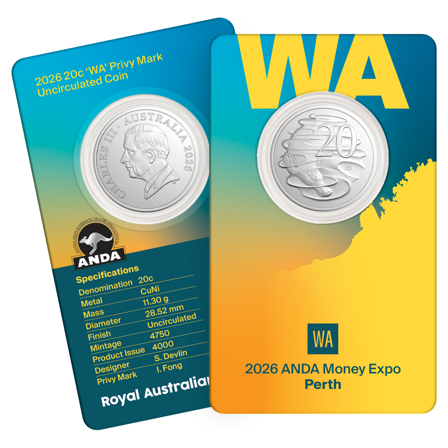2026 20c ANDA Perth State Series 'WA' Privy Mark Uncirculated Coin