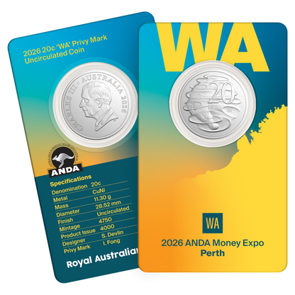 2026 20c ANDA Perth State Series 'WA' Privy Mark Uncirculated Coin