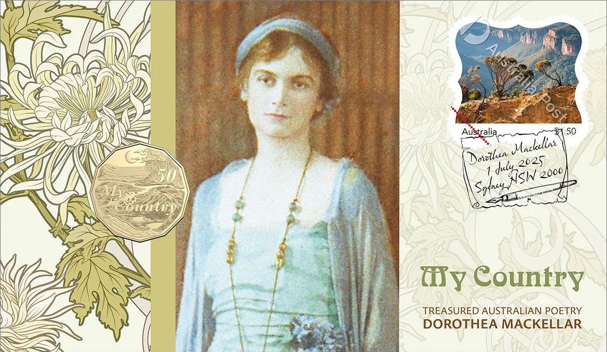 2025 50c Treasured Australian Stories Dorothea Mackellar My Country PNC