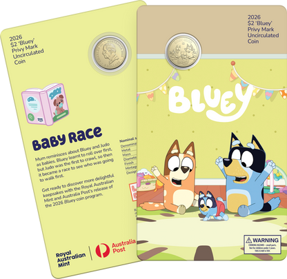 2026 $2 Bluey Baby Race Star Privy Mark Uncirculated Coin