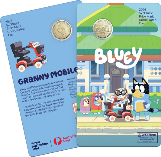 2026 $2 Bluey Granny Mobile Star Privy Mark Uncirculated Coin