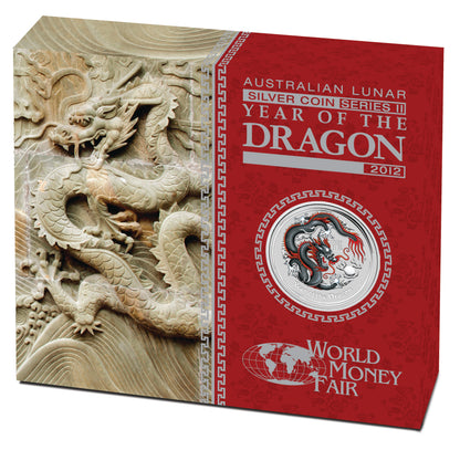 2012 $1 WMF Berlin Lunar Year of The Dragon 1oz Silver Coloured Coin