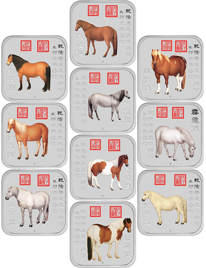 2014 $1 Lunar Year of The Horse 1oz Silver Coloured Square Shaped 10 Coin Set