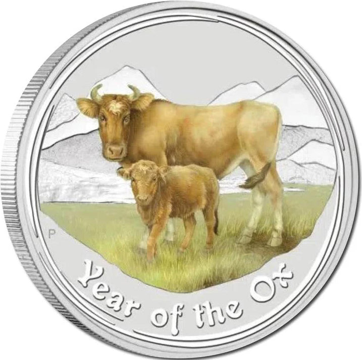 2009 $1 Lunar Year of The Ox 1oz Silver Coloured Coin