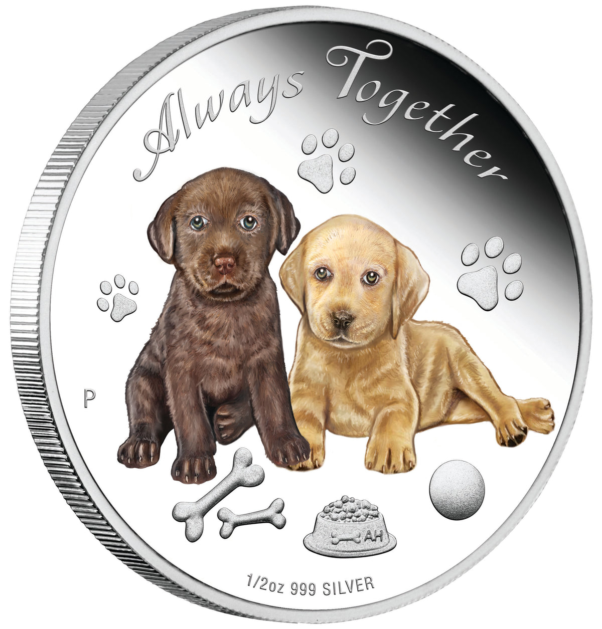 Tuvalu 2016 50c Always Together Puppies 1/2oz Silver Coloured Proof Coin