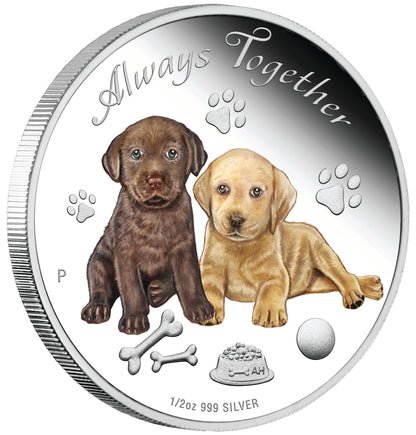 Tuvalu 2016 50c Always Together Puppies 1/2oz Silver Coloured Proof Coin