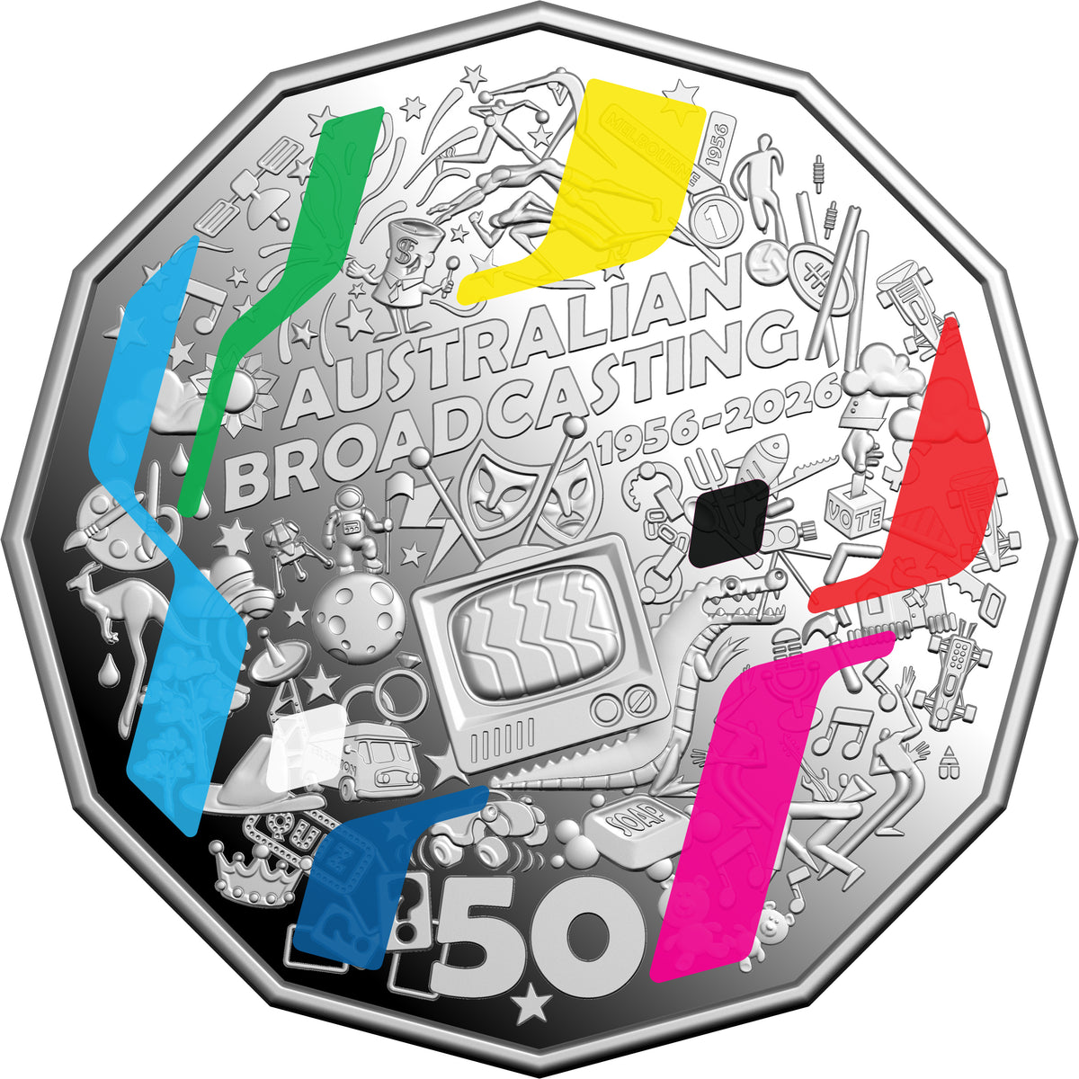 2026 50c 70th Anniversary of Australia's First Television Broadcast Coloured Silver Proof Coin
