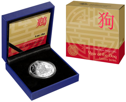 2018 $1 Year of The Dog 1oz Silver Proof Coin