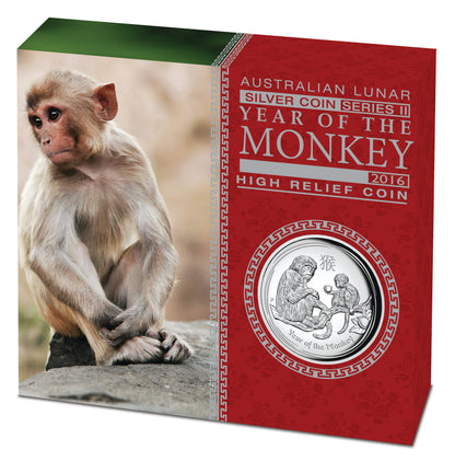 2016 $1 Lunar Year of The Monkey 1oz Silver High Relief Proof Coin