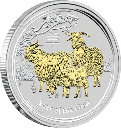 2015 $1 Lunar Year of The Goat 1oz Silver Gilded Coin