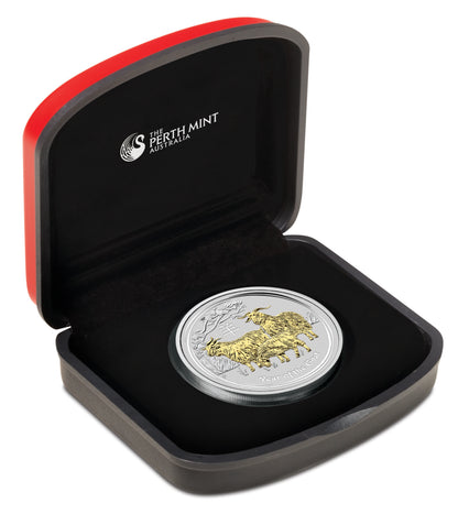 2015 $1 Lunar Year of The Goat 1oz Silver Gilded Coin
