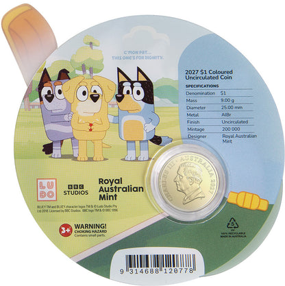 2027 $1 Bluey Cricket Coloured Uncirculated Coin