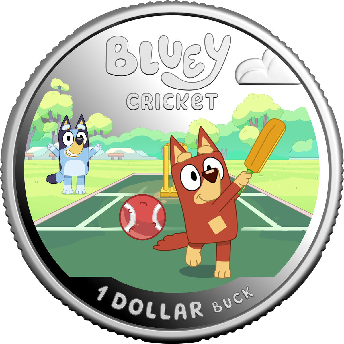 2027 $1 Bluey Cricket Silver Coloured Proof Coin