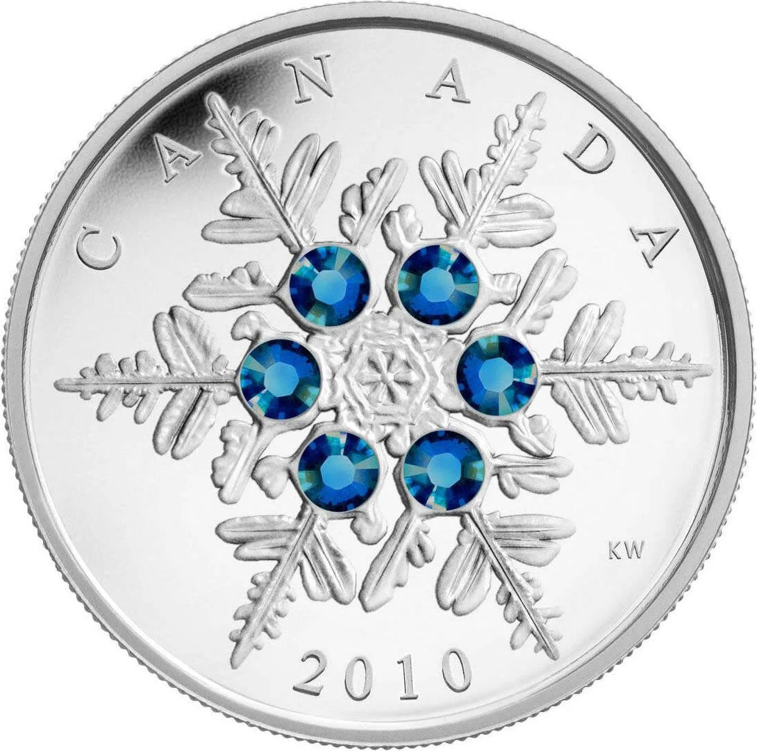 Canada 2010 $20 Crystal Snowflakes Blue 1oz Silver Proof Coin