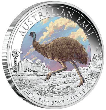 2026 $1 Australian Emu 1oz Silver Coloured Coin