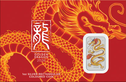 2026 $1 Golden Dragon 1oz Silver Coloured Rectangular Coin