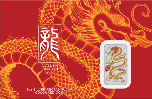 2026 $1 Golden Dragon 1oz Silver Coloured Rectangular Coin