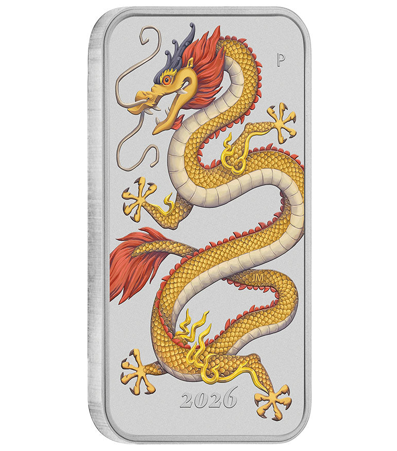 2026 $1 Golden Dragon 1oz Silver Coloured Rectangular Coin
