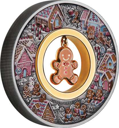 2026 $2 Gingerbread Christmas with Charm 2oz Silver Antiqued Coin
