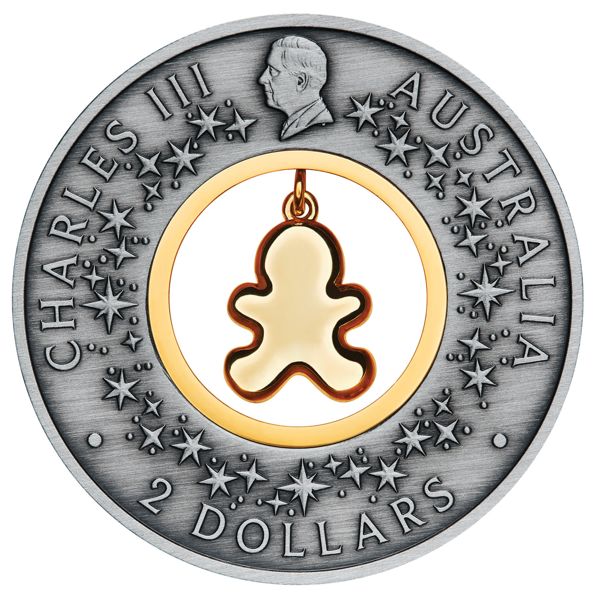 2026 $2 Gingerbread Christmas with Charm 2oz Silver Antiqued Coin