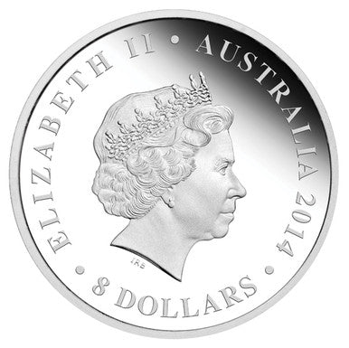 2014 $8 The Land Down Under Great Barrier Reef 5oz Silver Coloured Proof Coin