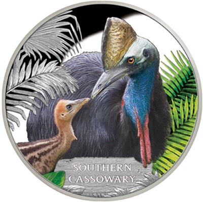 Tuvalu 2016 $1 Endangered and Extinct Southern Cassowary 1oz Silver Coloured Proof Coin