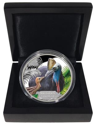 Tuvalu 2016 $1 Endangered and Extinct Southern Cassowary 1oz Silver Coloured Proof Coin