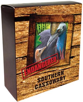 Tuvalu 2016 $1 Endangered and Extinct Southern Cassowary 1oz Silver Coloured Proof Coin