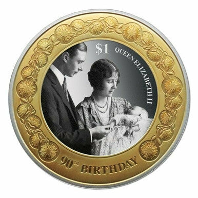 NZ 2016 $1 Queen Elizabeth II 90th Birthday 1oz Silver Selectively Gold Plated Proof Coin