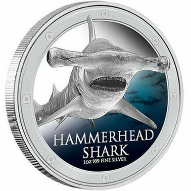 Niue 2013 $2 Ocean Predators Hammerhead Shark 1oz Silver Coloured Proof Coin