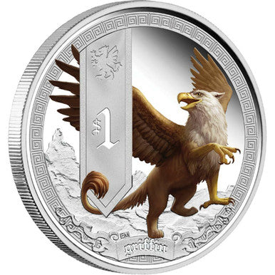Tuvalu 2013 $1 Mythical Creatures Griffin 1oz Silver Coloured Proof Coin