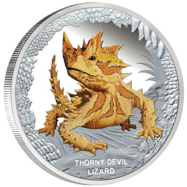 Tuvalu 2014 $1 Australia's Remarkable Reptile Thorny Devil Lizard 1oz Silver Coloured Proof Coin
