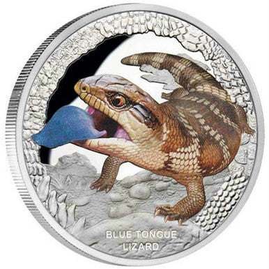 Tuvalu 2015 $1 Australia's Remarkable Reptile Blue Tongue Lizard 1oz Silver Coloured Proof Coin