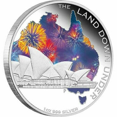 2013 $1 The Land Down Under Opera House 1oz Silver Coloured Proof Coin