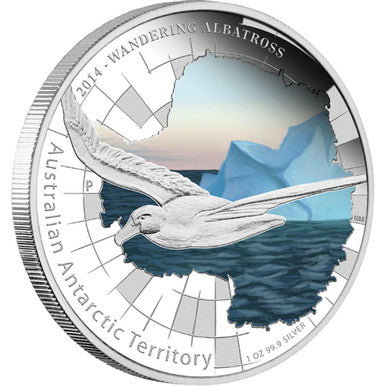 2014 $1 Australian Antarctic Territory Wandering Albatross 1oz Silver Coloured Proof Coin