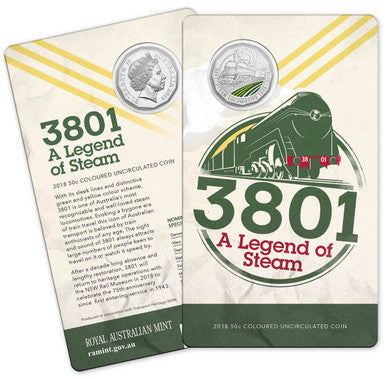 2018 50c 3801 A Legend of Steam Coloured Uncirculated Coin
