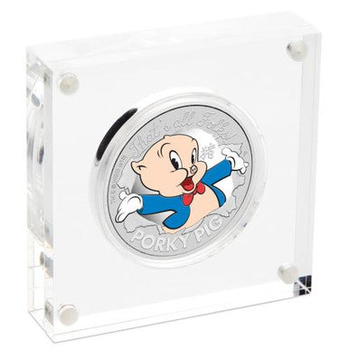 Tuvalu 2019 $1 Looney Tunes Porky Pig 1oz Silver Coloured Proof Coin