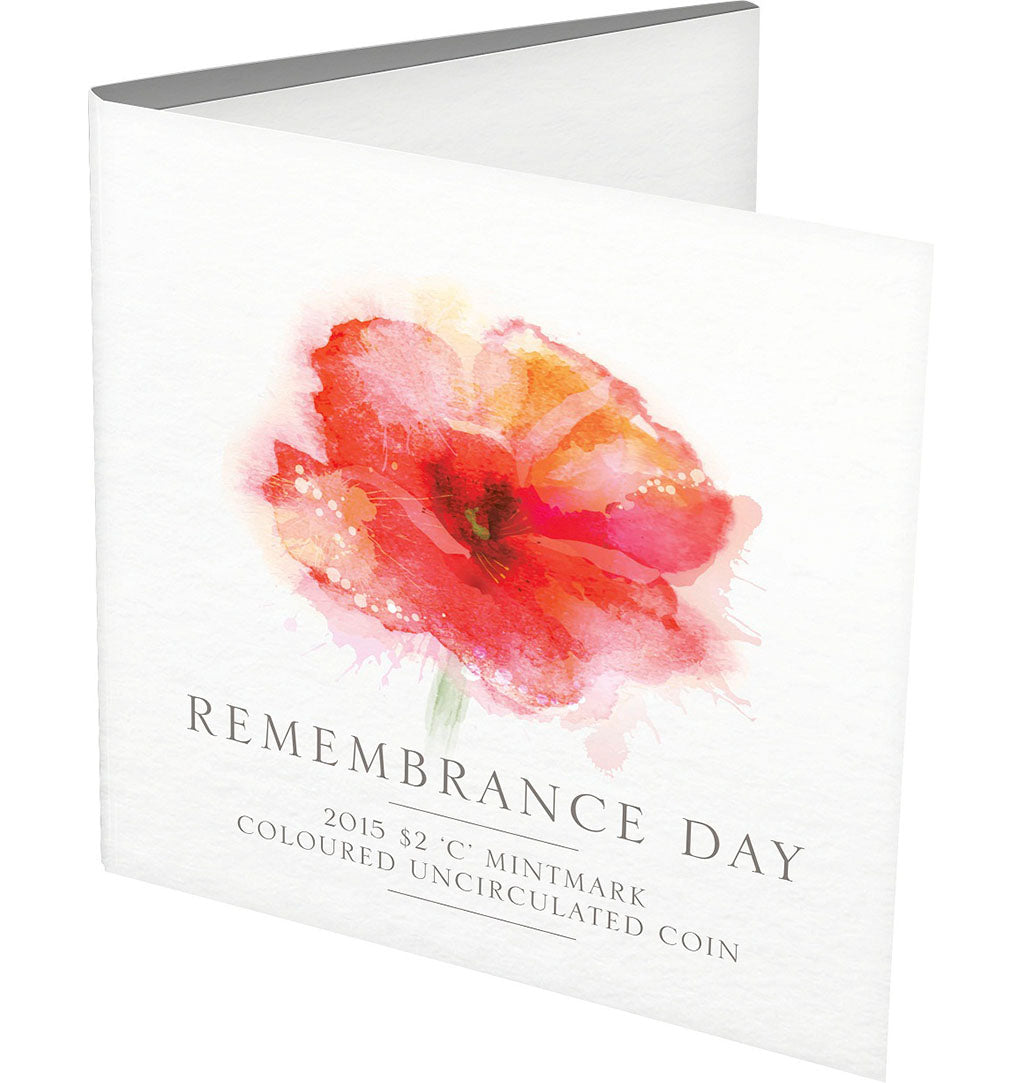 2015 $2 Remembrance Day 'C' Mintmark Coloured Uncirculated Coin